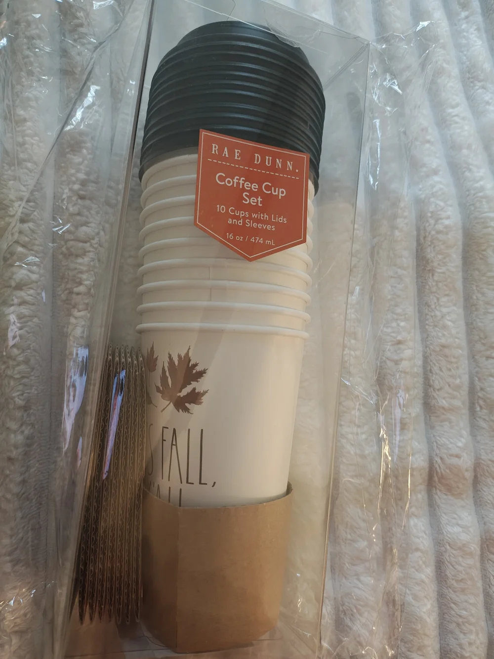 Rae Dunn Black and Cream Coffee Cup Set with Lids & Sleeves